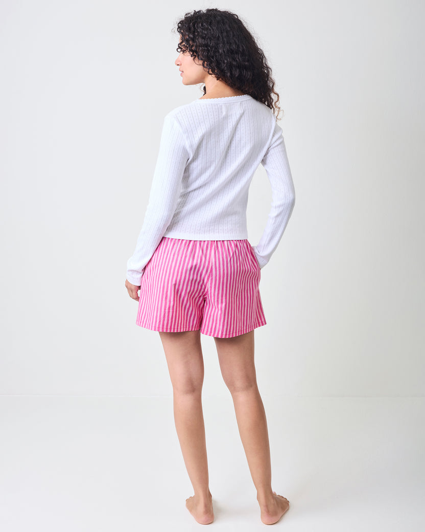 Lucky Tiles Embroidery - Eloise Boxers - Hot Pink