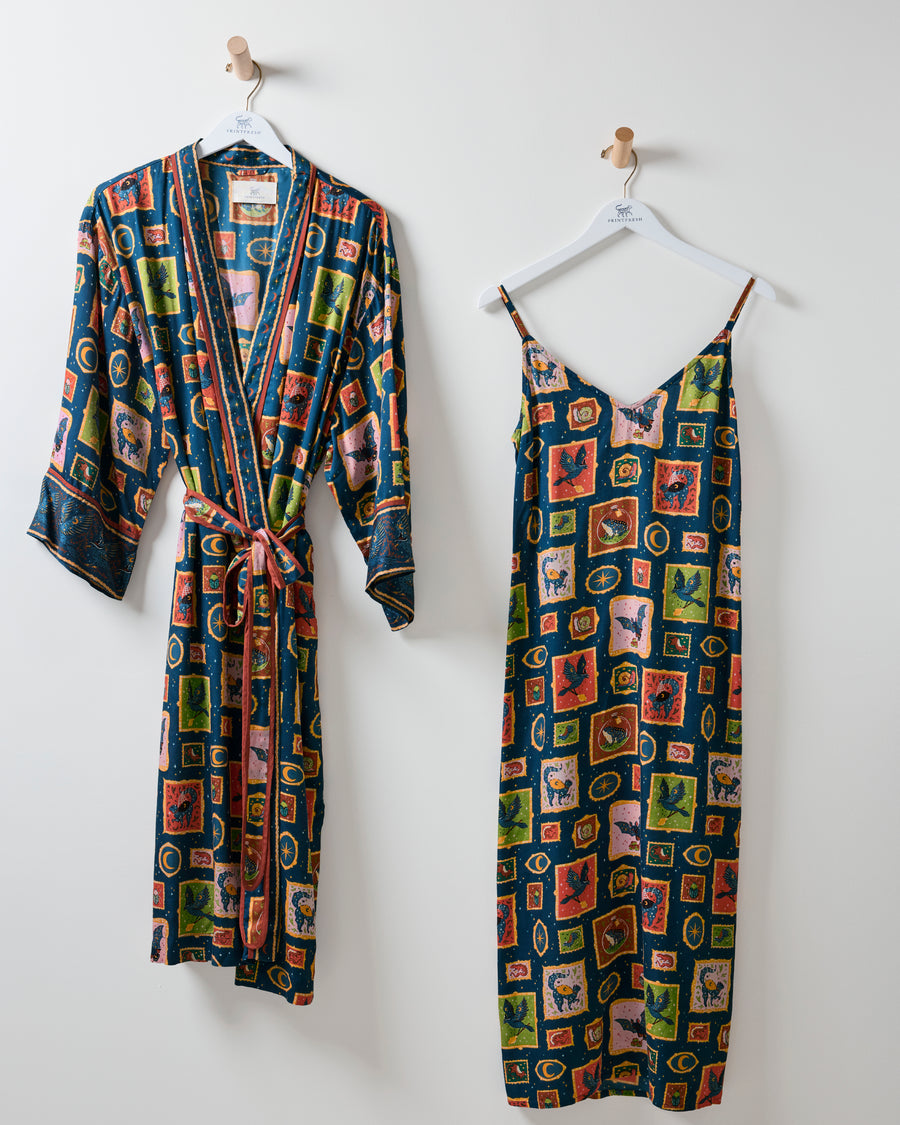 Midnight Gallery - Eco Satin Robe & Chic to Sleep Nightie - Night Sky
