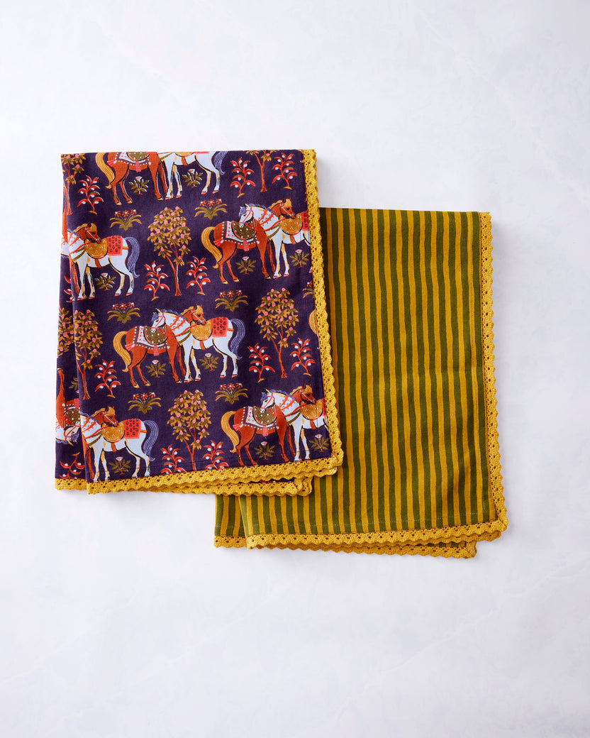Queen's Horses - Hostess Kitchen Towels - Deep Aubergine