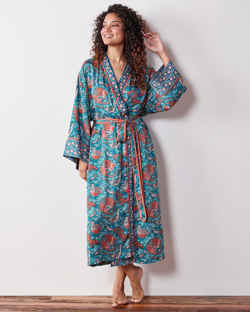 Canyon Critters - Eco Satin Robe - Teal