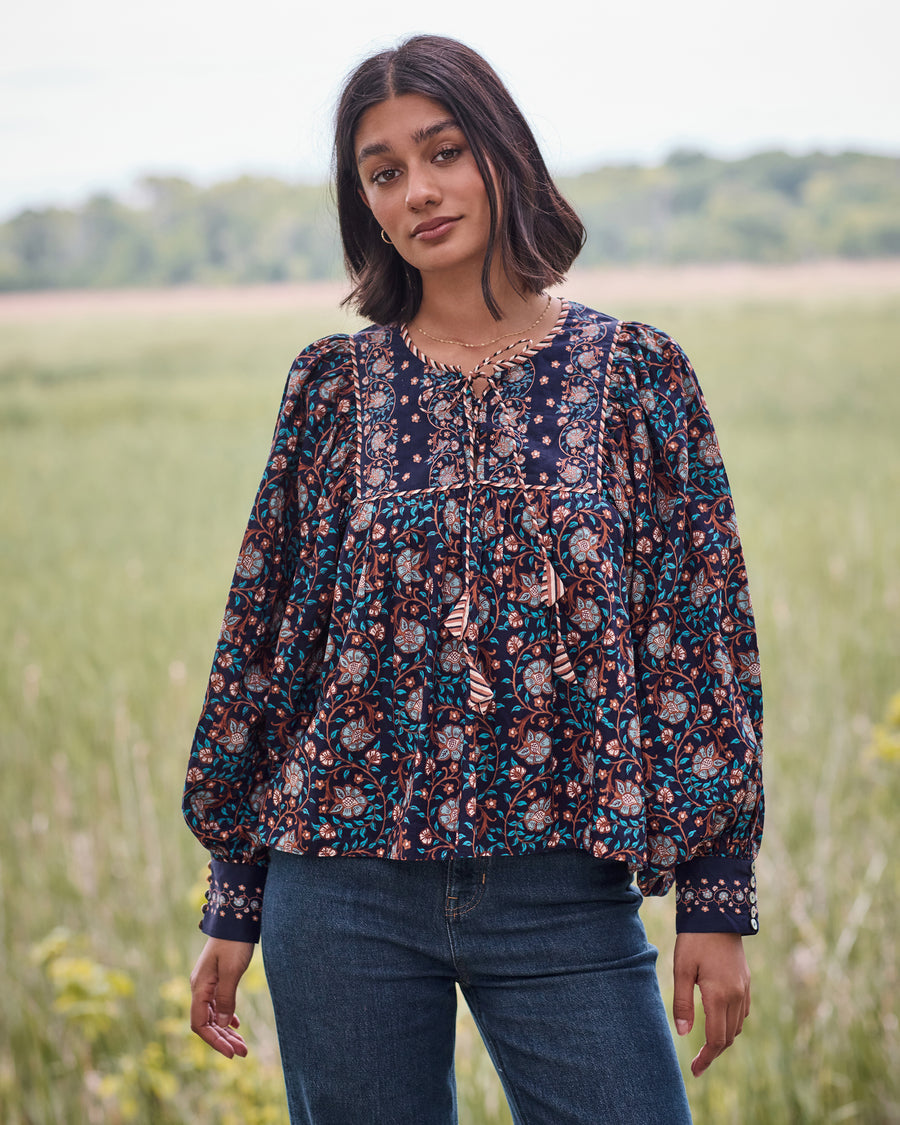 Valley Garden - Josephine Blouse - Midnight Sky