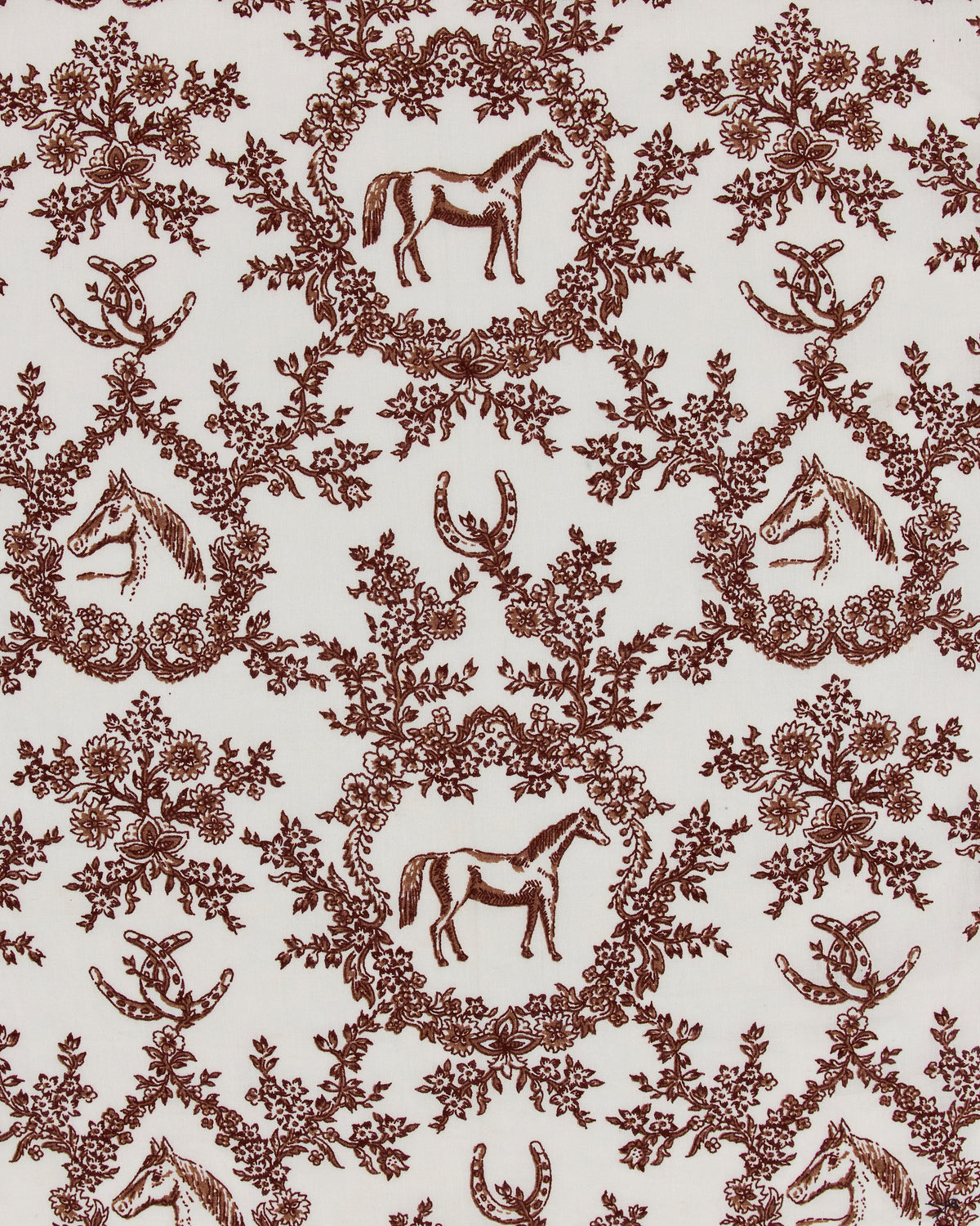Western Crown horse-and-horseshoe floral print swatch for the Kaia Blouse in Oat