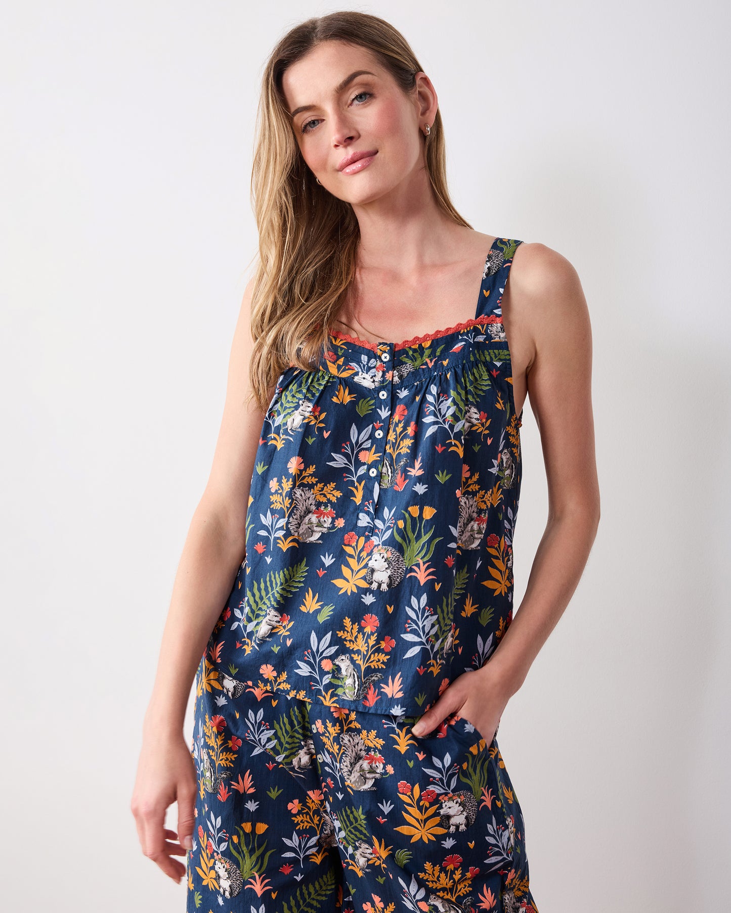 Woodland Critters - Back To Bed Cropped Set - Indigo