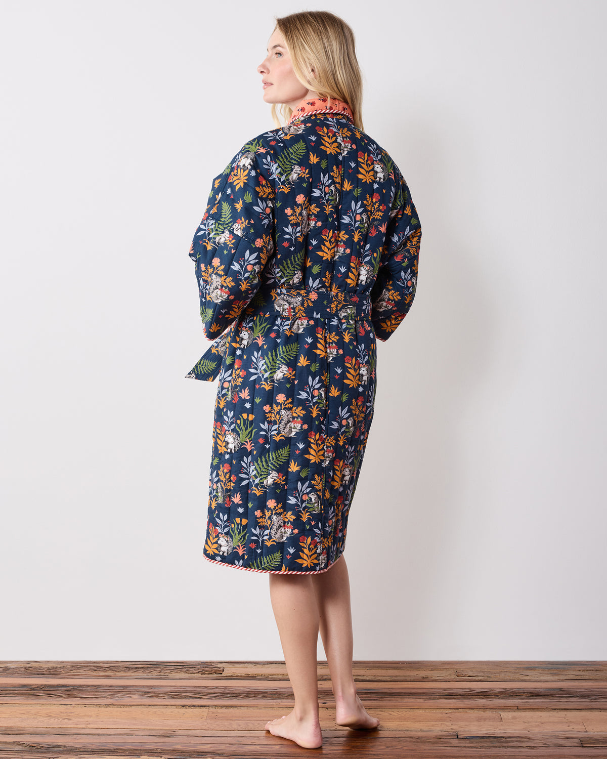 Woodland Critters - Reversible Quilted Robe - Indigo