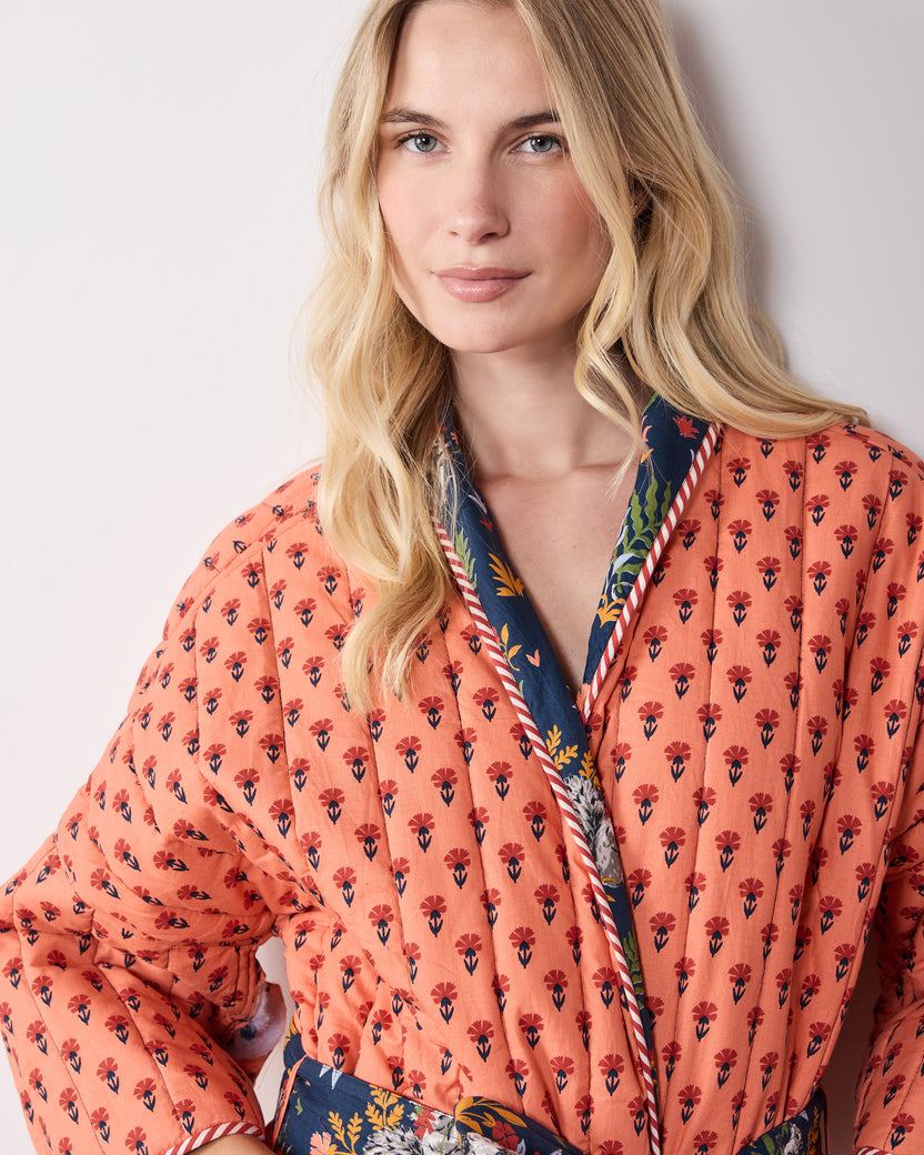 Woodland Critters - Reversible Quilted Robe - Indigo