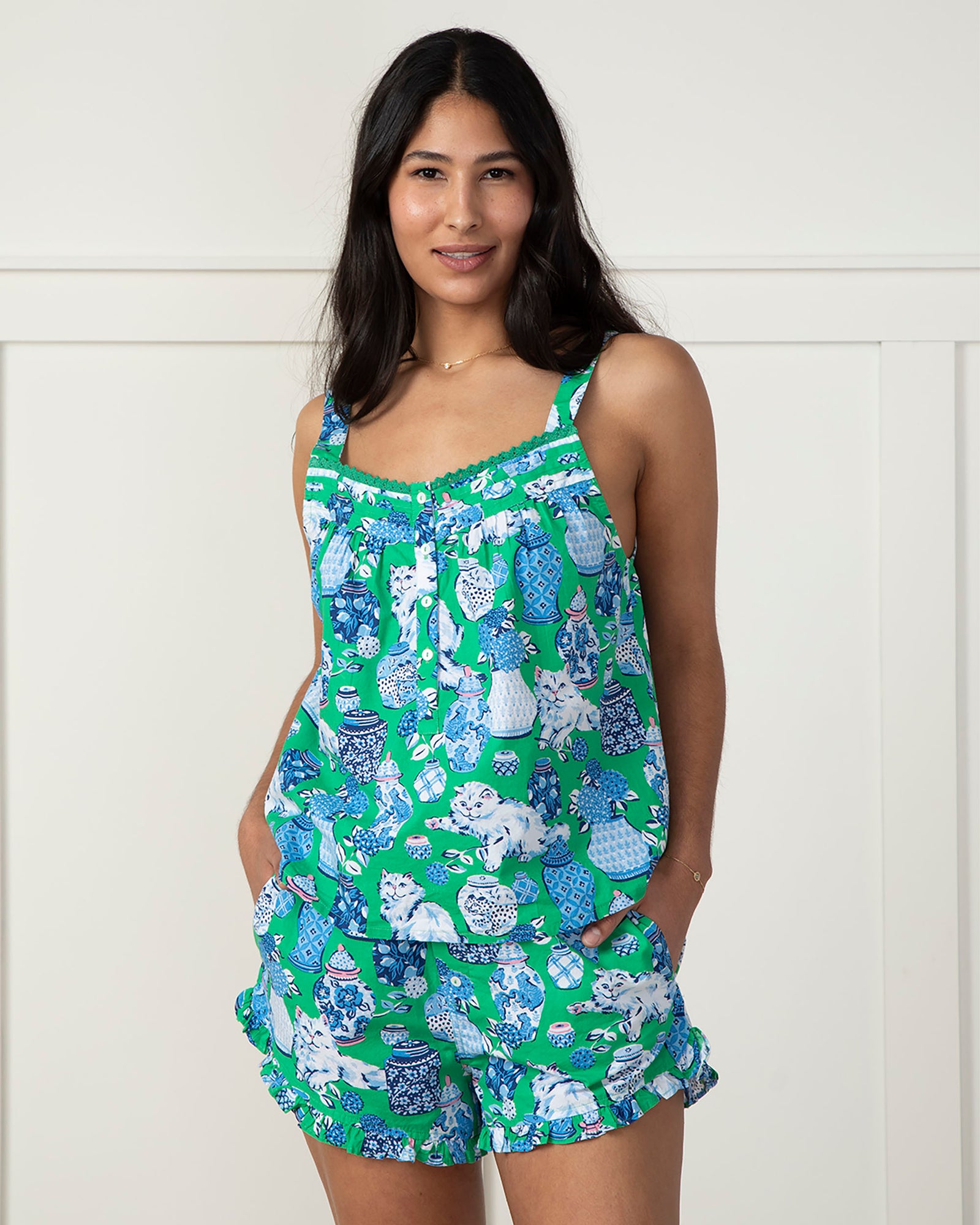 Fancy Cat - Back to Bed Short Set - Green Juice - Printfresh