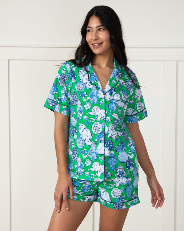 Fancy Cat - Short PJ Set - Green Juice - Printfresh