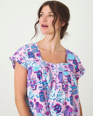 Fancy Cat - Pintuck Nightgown - Rose - Printfresh