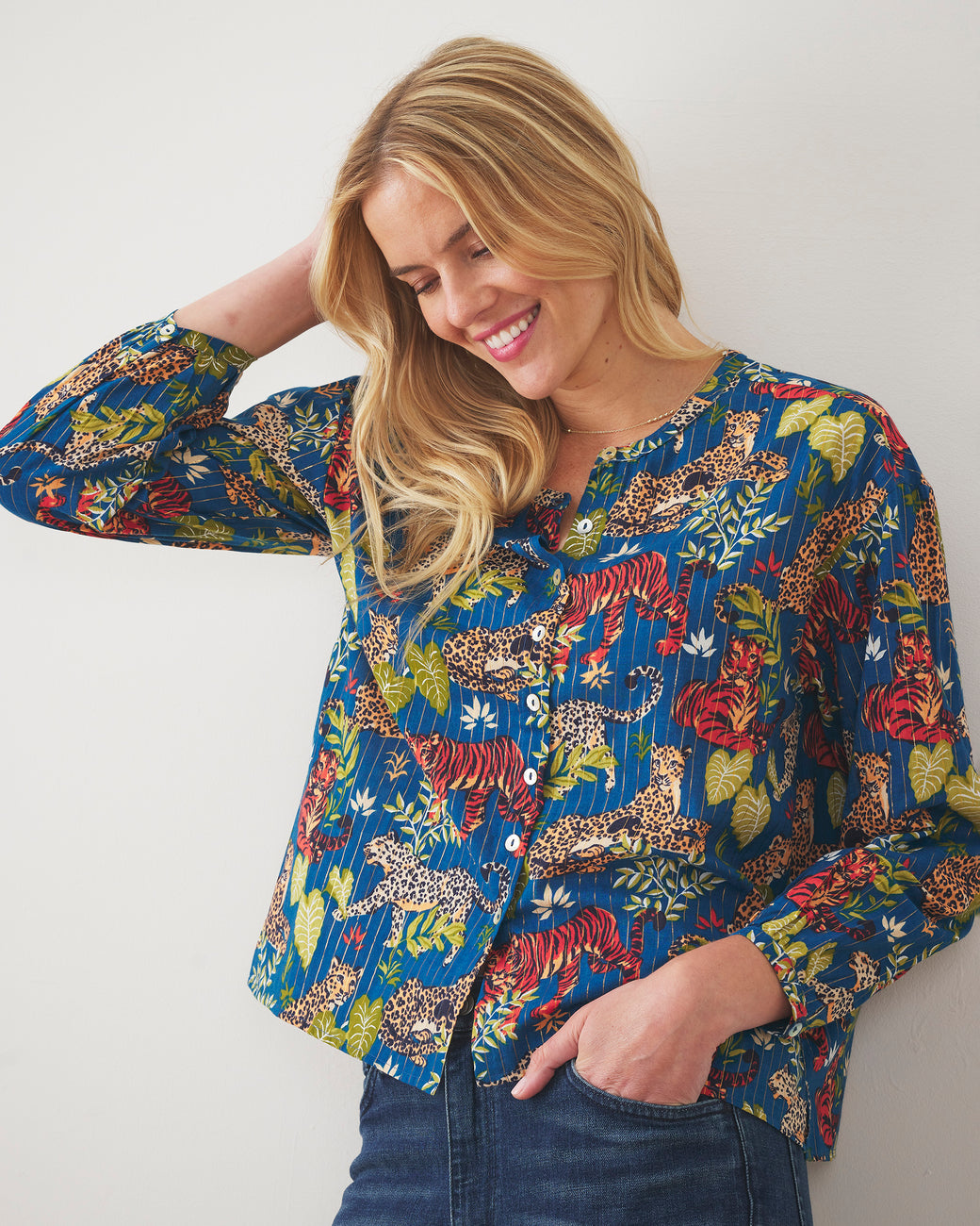 Feline Fatale - Big Plans Blouse - Midnight Swim - Printfresh