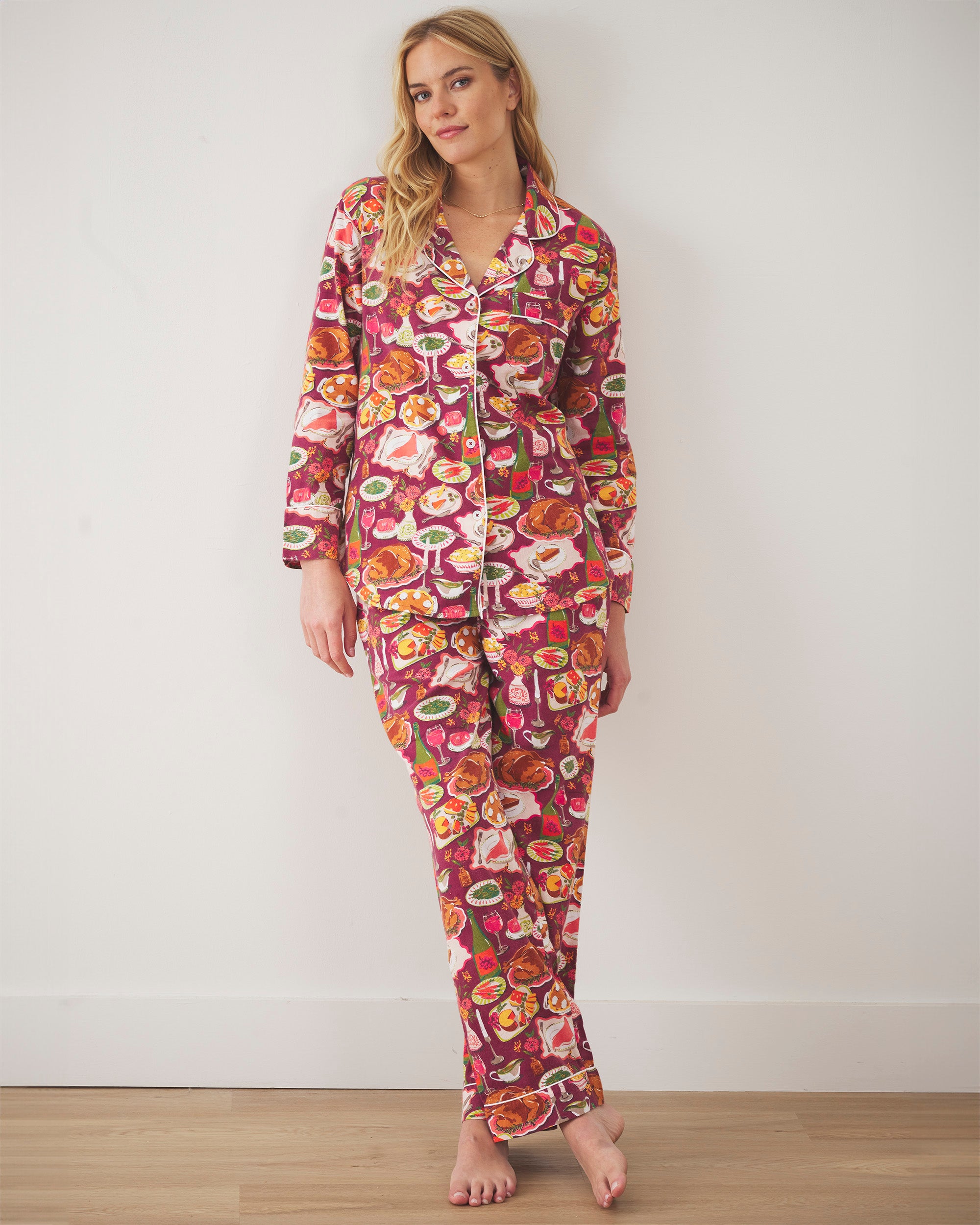 Festive Feast - Flannel Long PJ Set - Cranberry Sauce - Printfresh