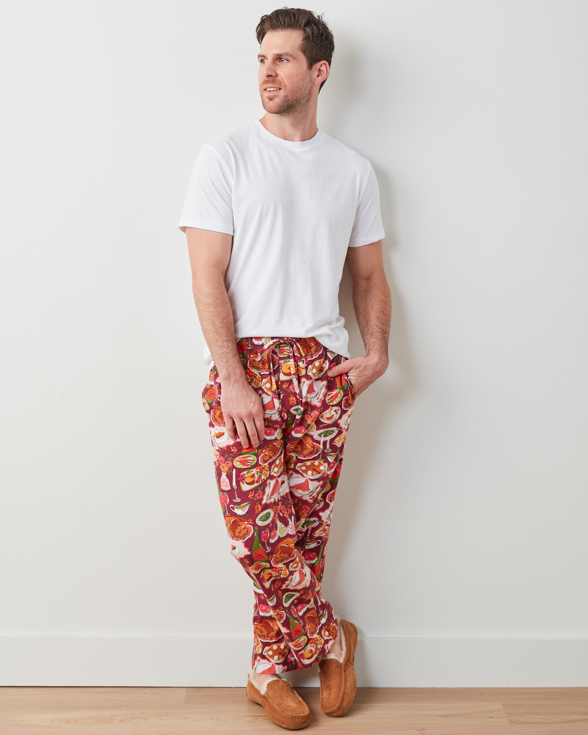 Festive Feast - Flannel Mens PJ Pants - Cranberry Sauce - Printfresh