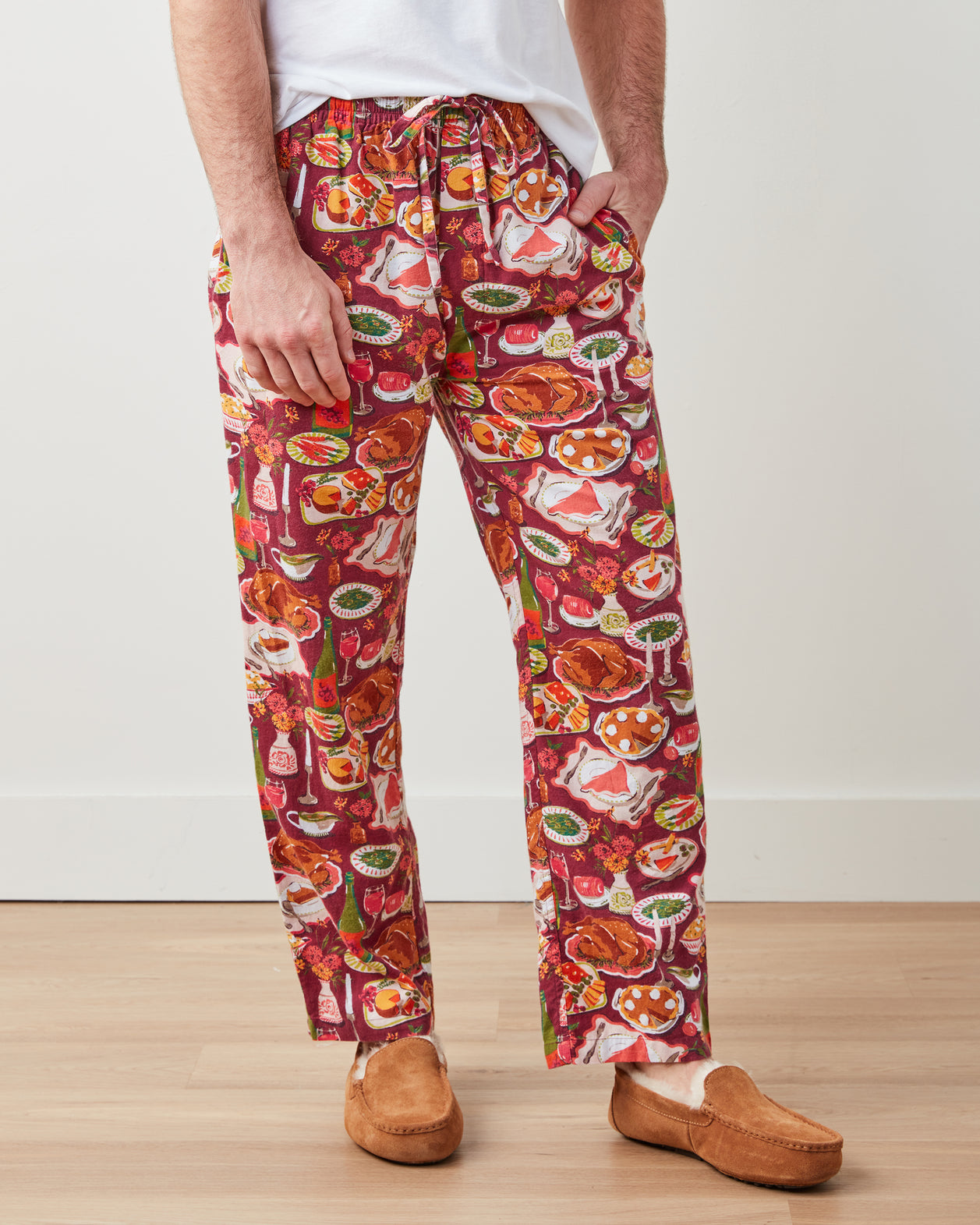 Festive Feast - Flannel Mens PJ Pants - Cranberry Sauce - Printfresh