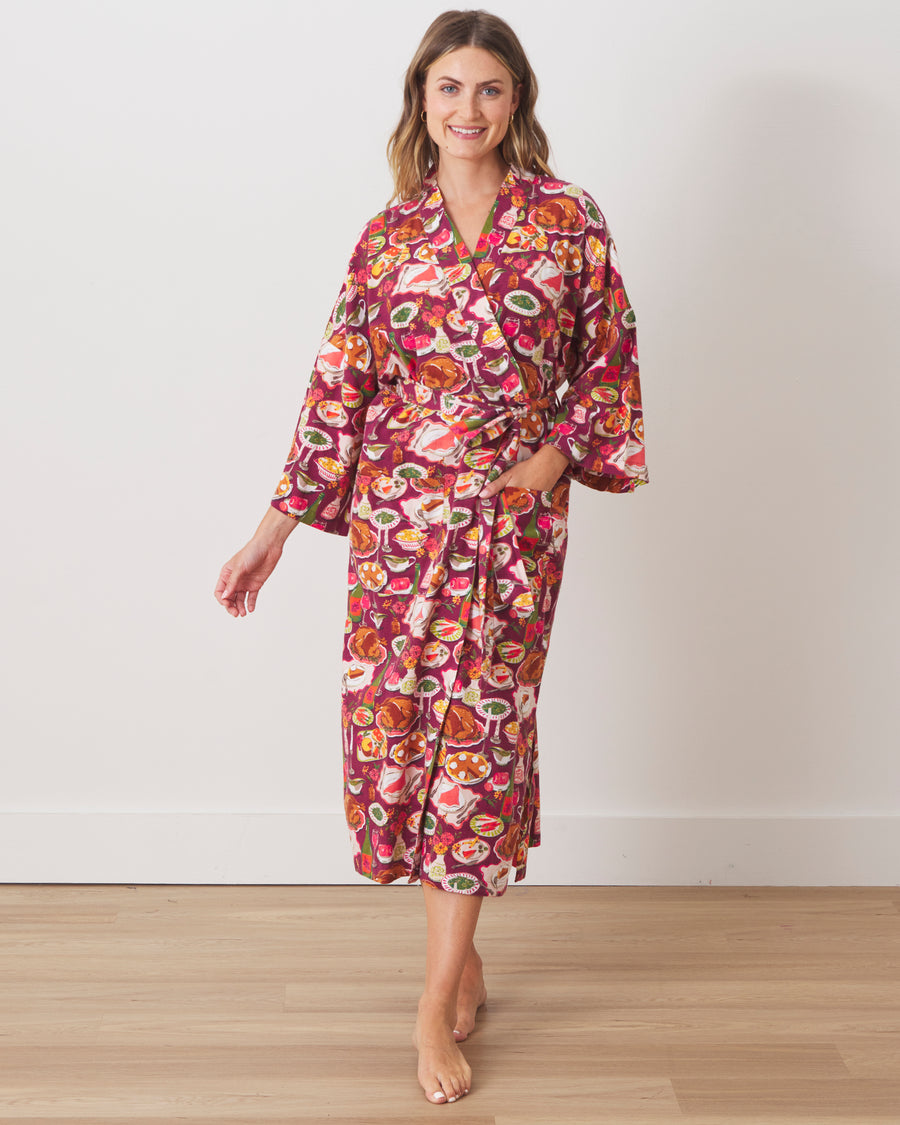 Festive Feast - Lightweight Flannel Robe - Cranberry Sauce - Printfresh