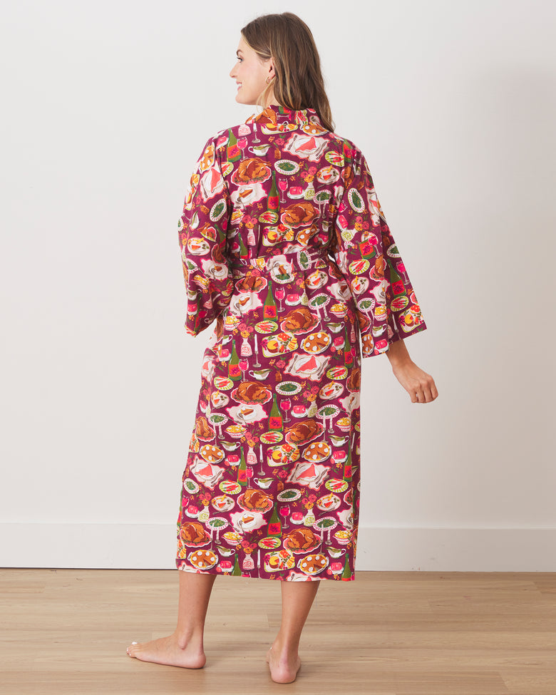 Festive Feast - Lightweight Flannel Robe - Cranberry Sauce - Printfresh