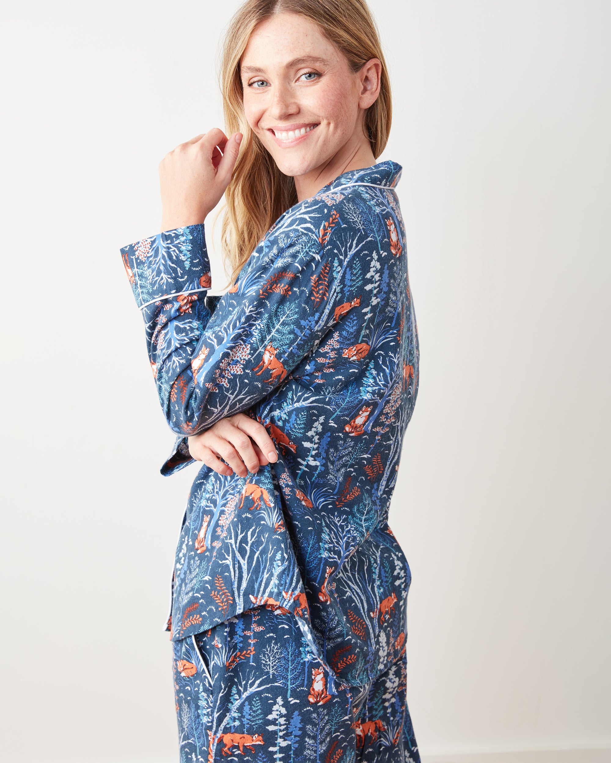 Fox & Folklore - Flannel Long PJ Set - Indigo - Printfresh