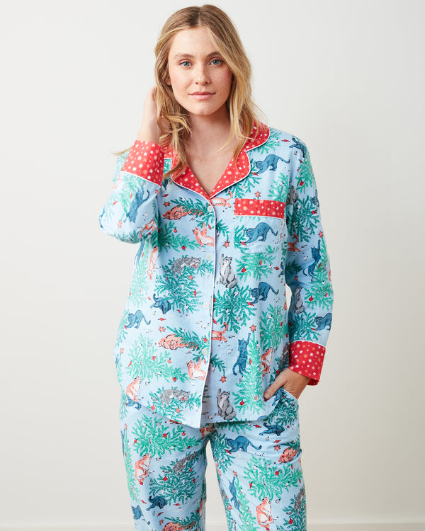 Frisky Firs - Flannel Long PJ Set - Twinkling Blue - Printfresh