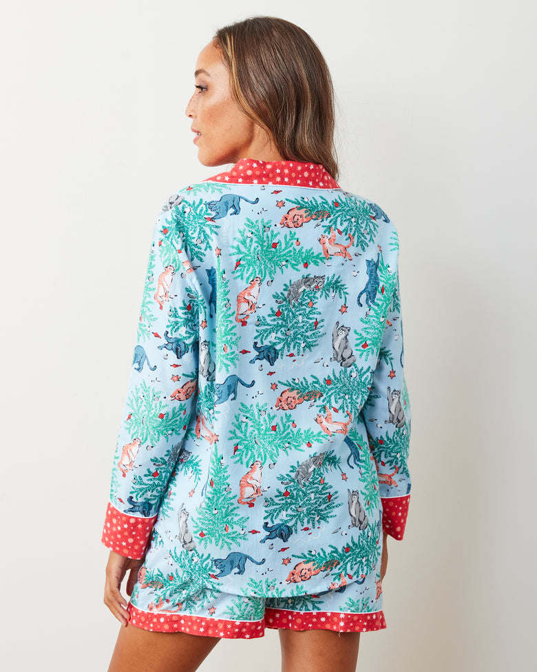 Frisky Firs - Lightweight Flannel Long Sleeve Top & Shorts Set - Twinkling Blue - Printfresh