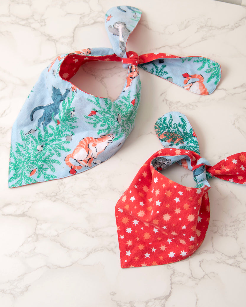 Frisky Firs - Lightweight Flannel Pet Bandana - Twinkling Blue - Printfresh