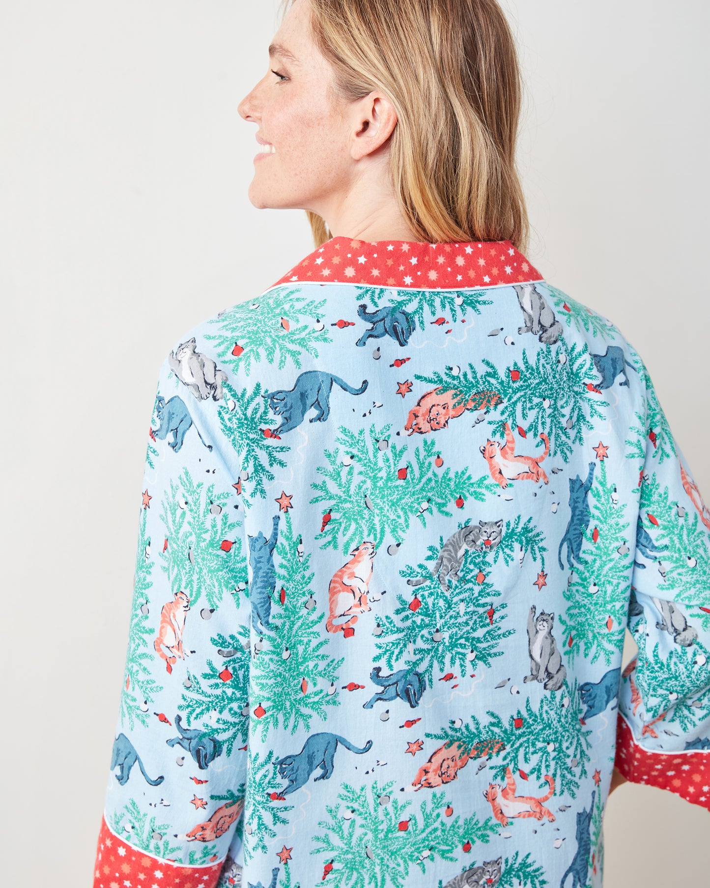 Frisky Firs - Lightweight Flannel Sleep Shirt - Twinkling Blue - Printfresh