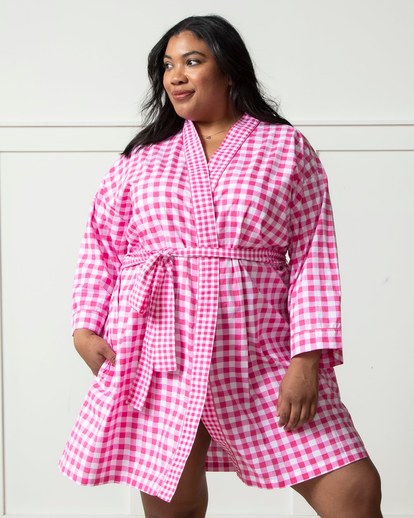 Garden Gingham - Getting Ready Robe - Pink Spritz - Printfresh