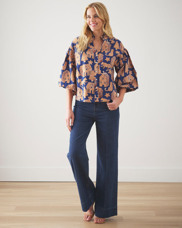 Gingerbread Party - Brentwood Blouse - Classic Navy - Printfresh