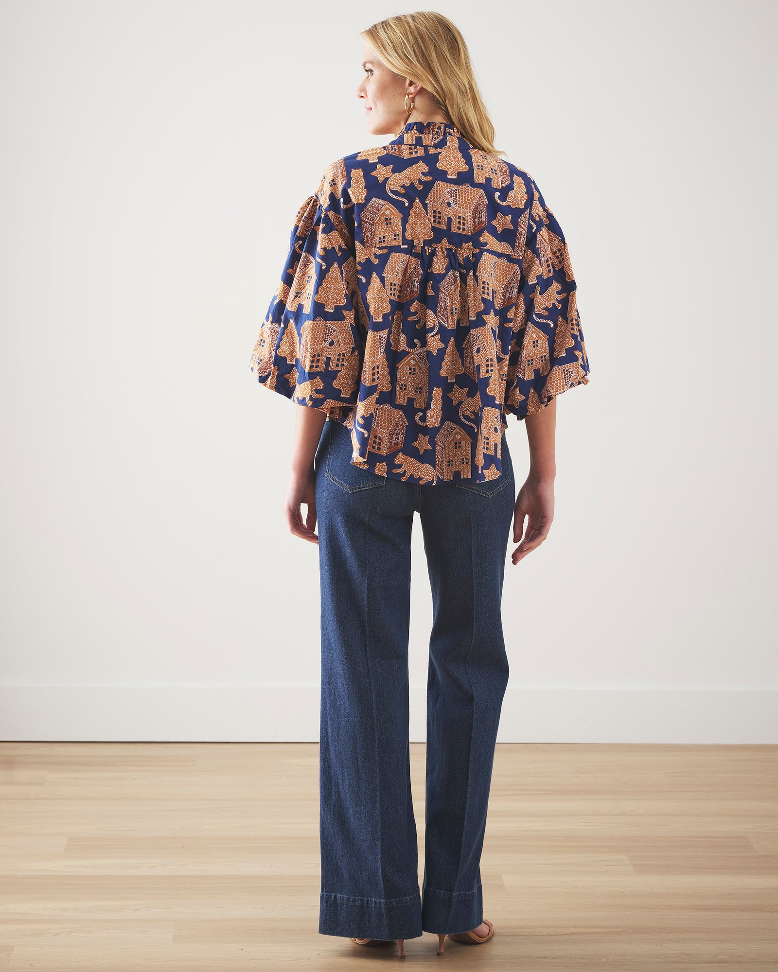 Gingerbread Party - Brentwood Blouse - Classic Navy - Printfresh