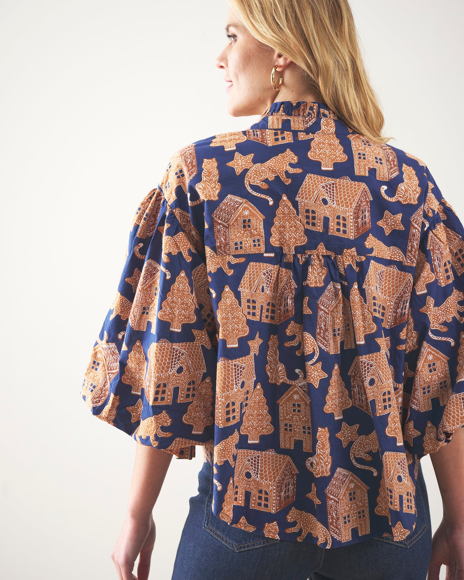 Gingerbread Party - Brentwood Blouse - Classic Navy - Printfresh