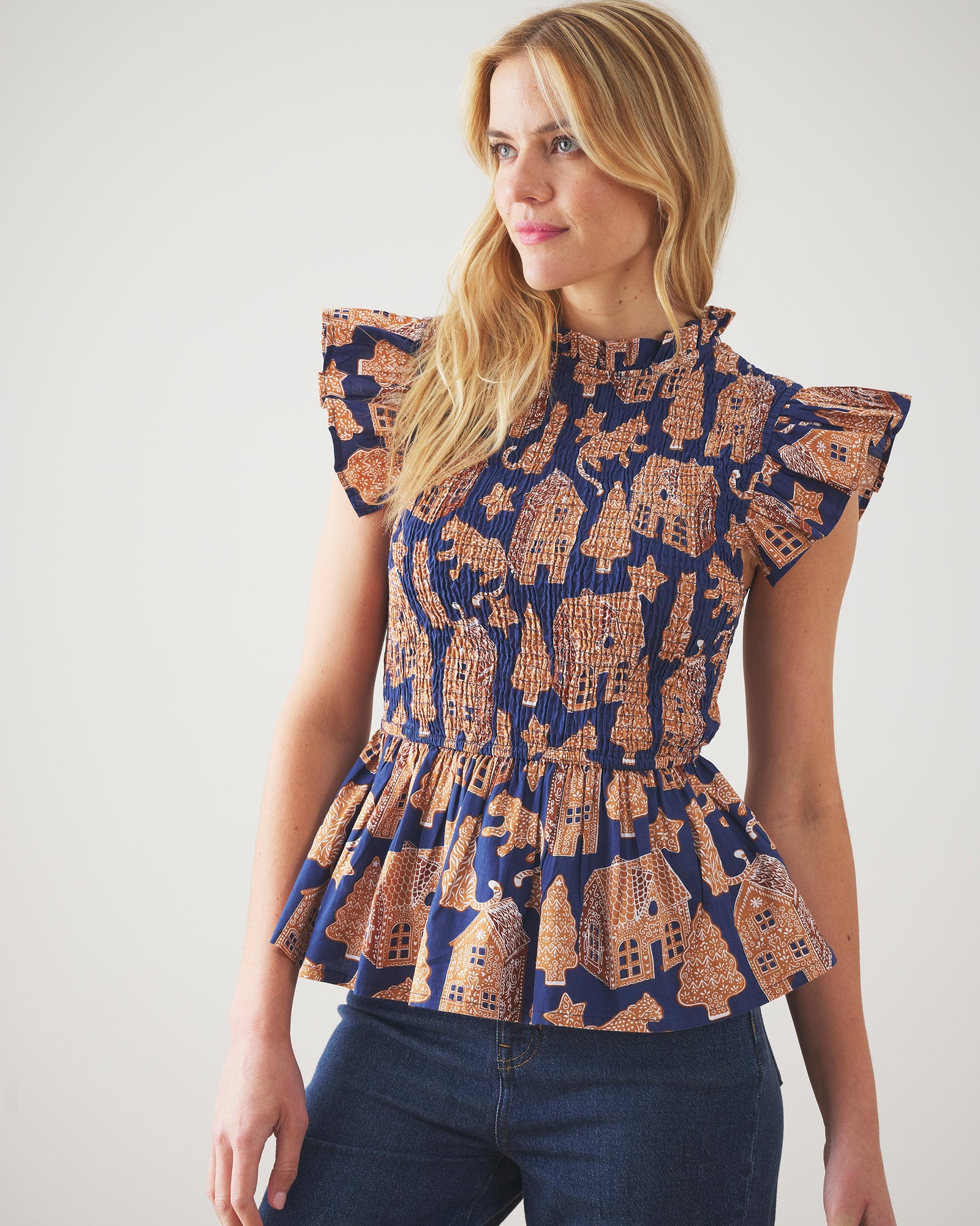 Gingerbread Party - High Priority Blouse - Classic Navy - Printfresh