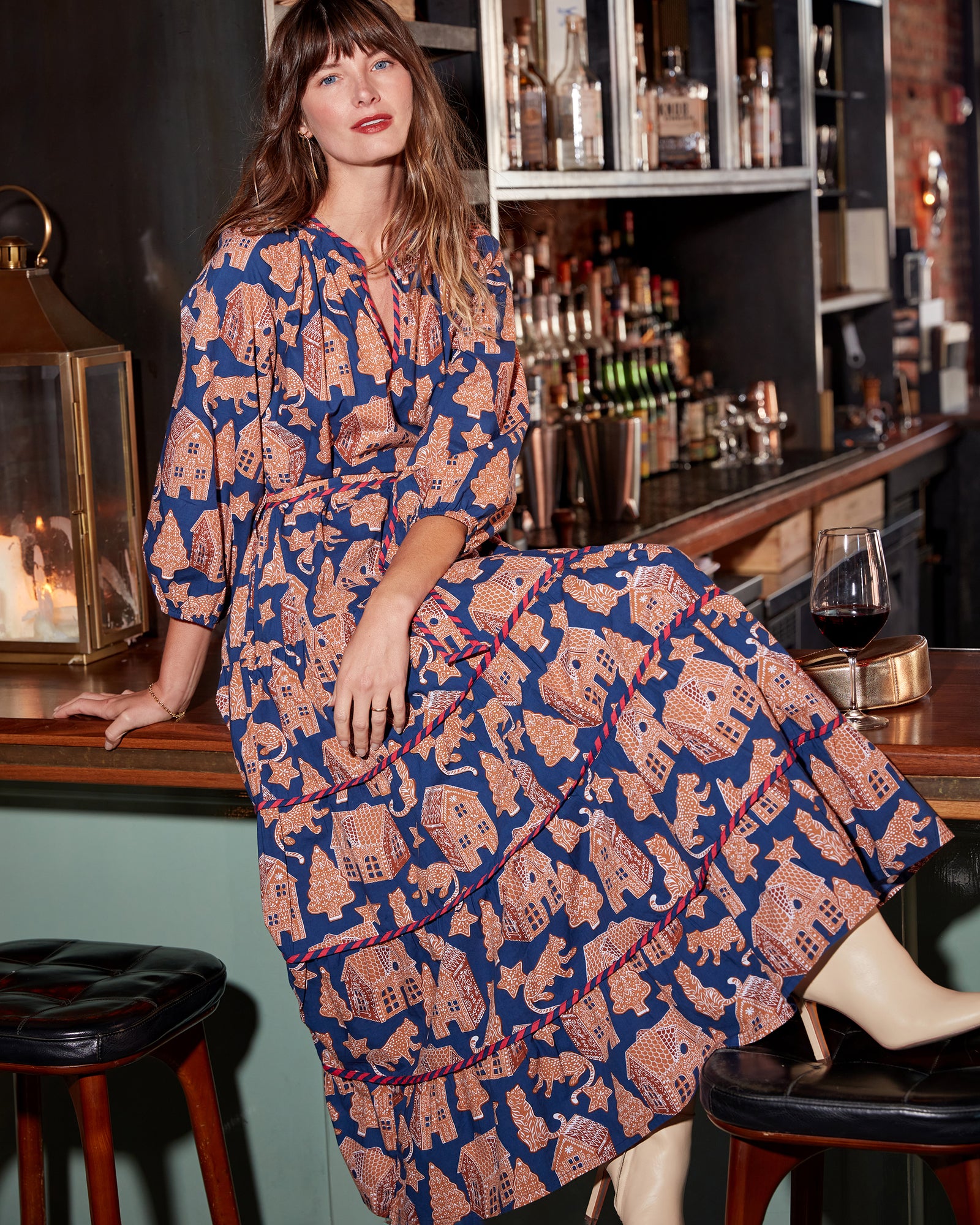 Gingerbread Party - Main Street Dress - Classic Navy - Printfresh