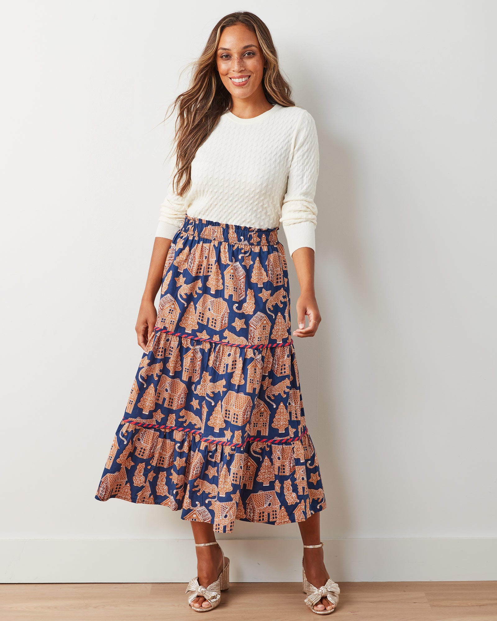 Gingerbread Party - Sutton Skirt - Classic Navy - Printfresh