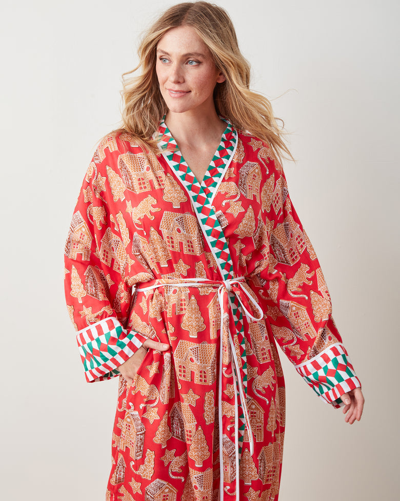 Gingerbread Party - Eco Satin Robe - Ruby - Printfresh