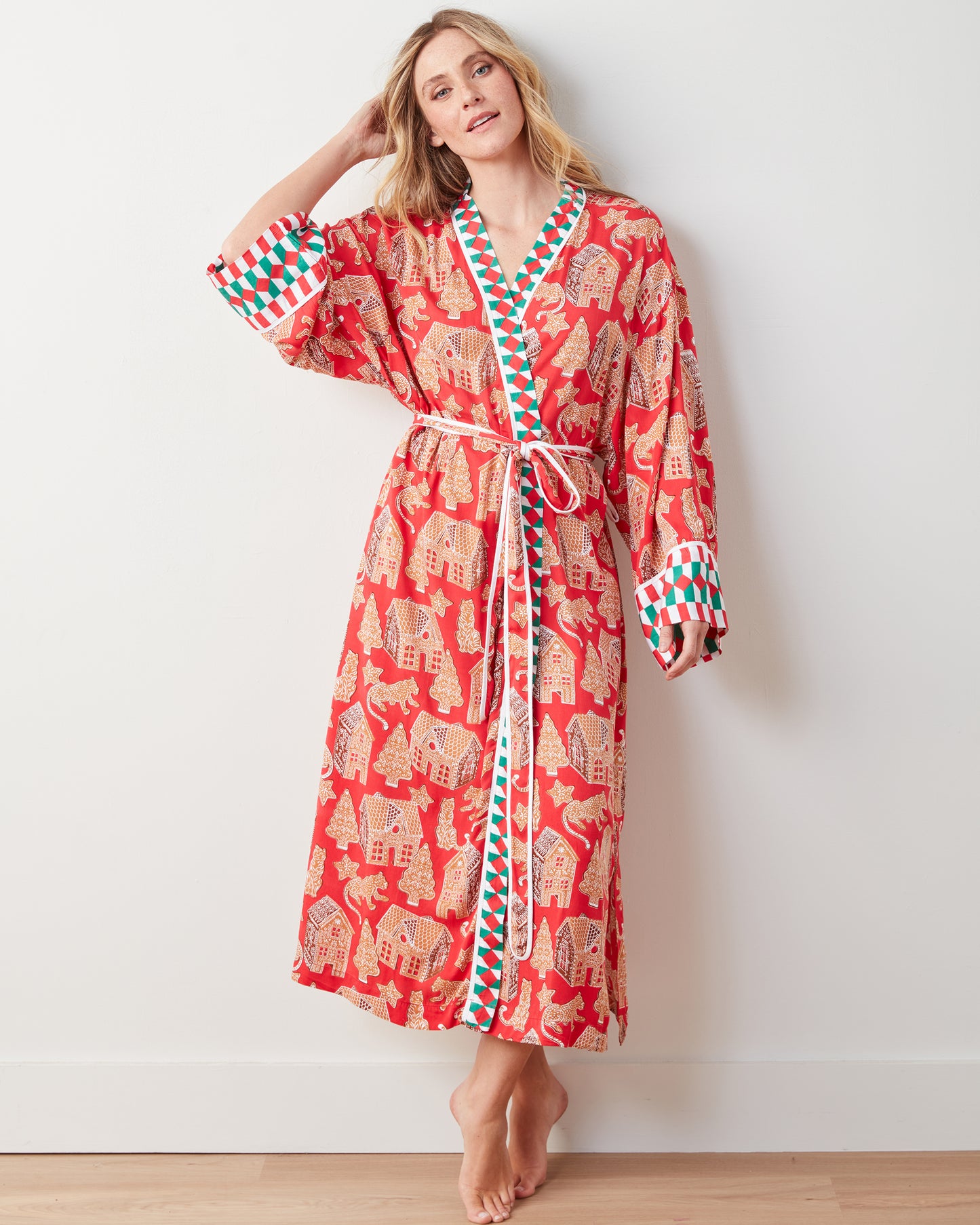 Gingerbread Party - Eco Satin Robe - Ruby - Printfresh