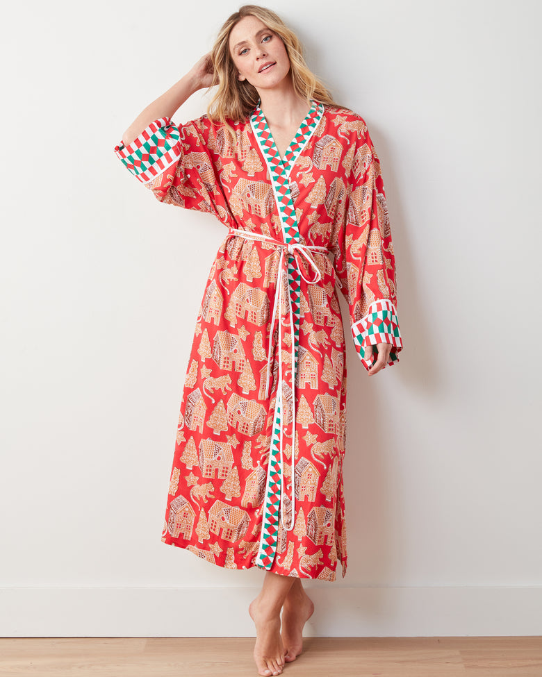 Gingerbread Party - Eco Satin Robe - Ruby - Printfresh