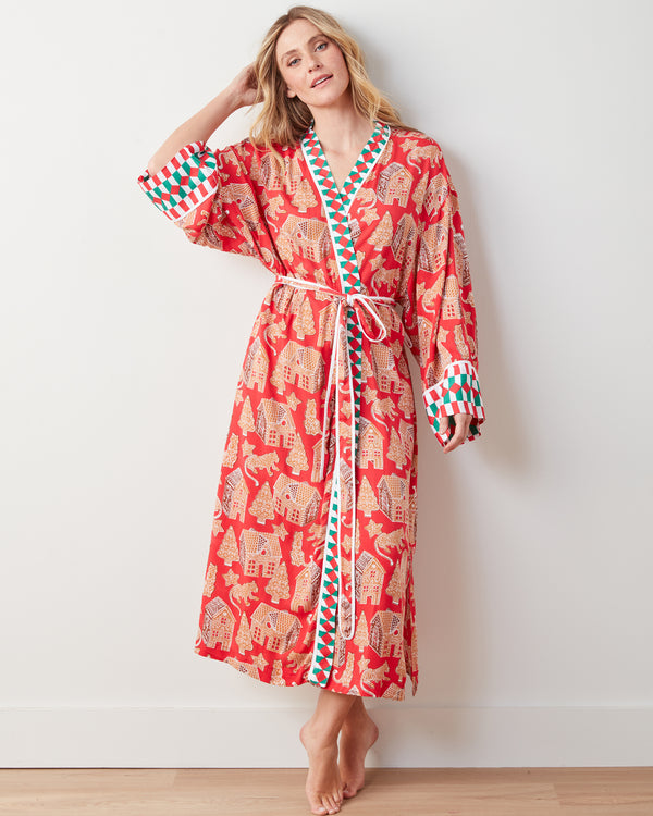 Gingerbread Party - Satin Robe - Ruby - Printfresh