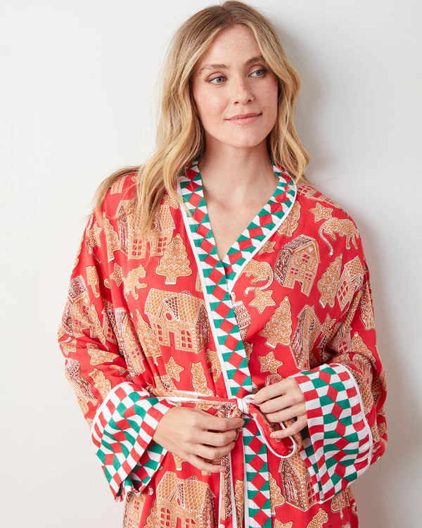 Gingerbread Party - Satin Robe - Ruby - Printfresh