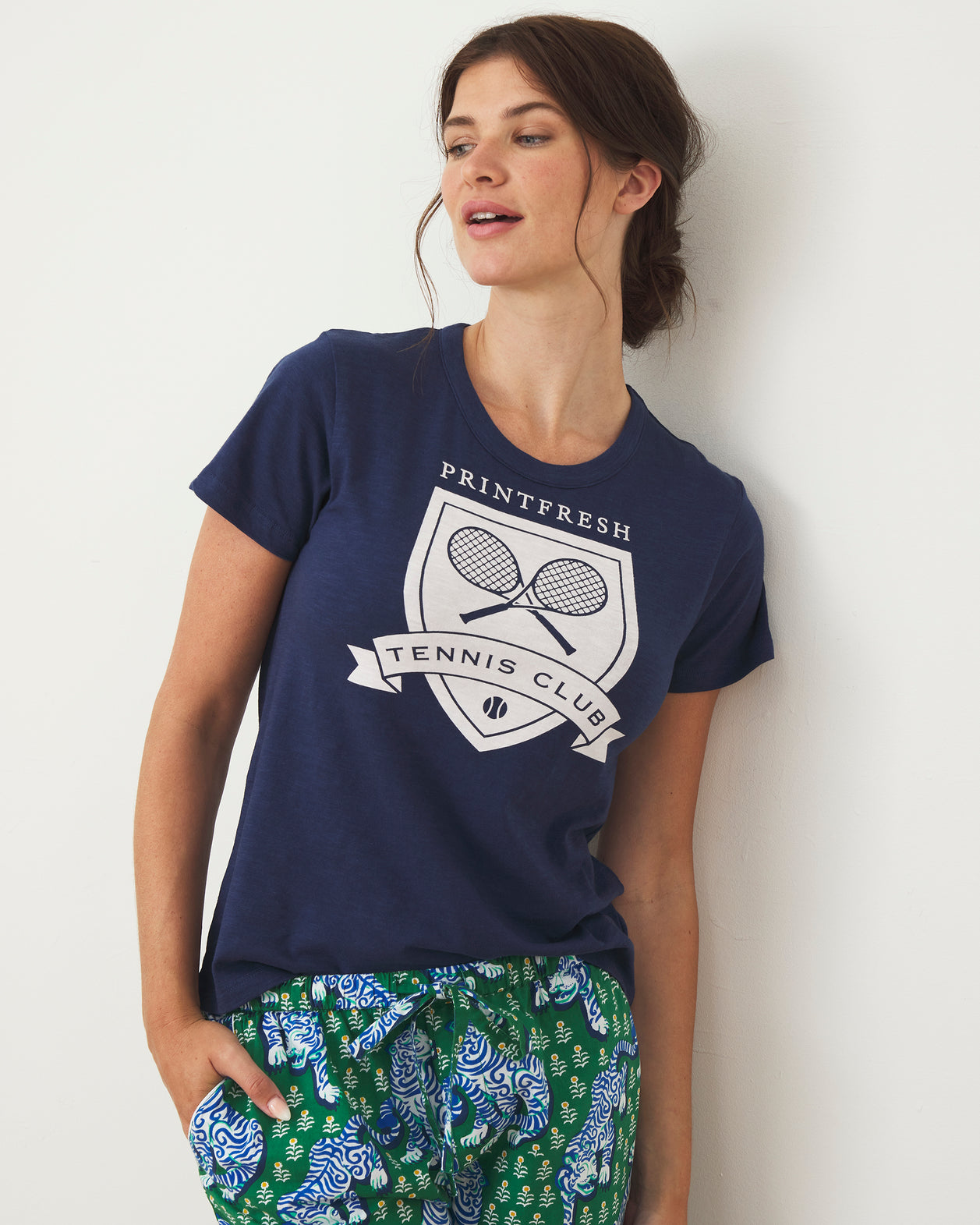 Saturday Graphic Tee - Tennis Club - Navy - Printfresh