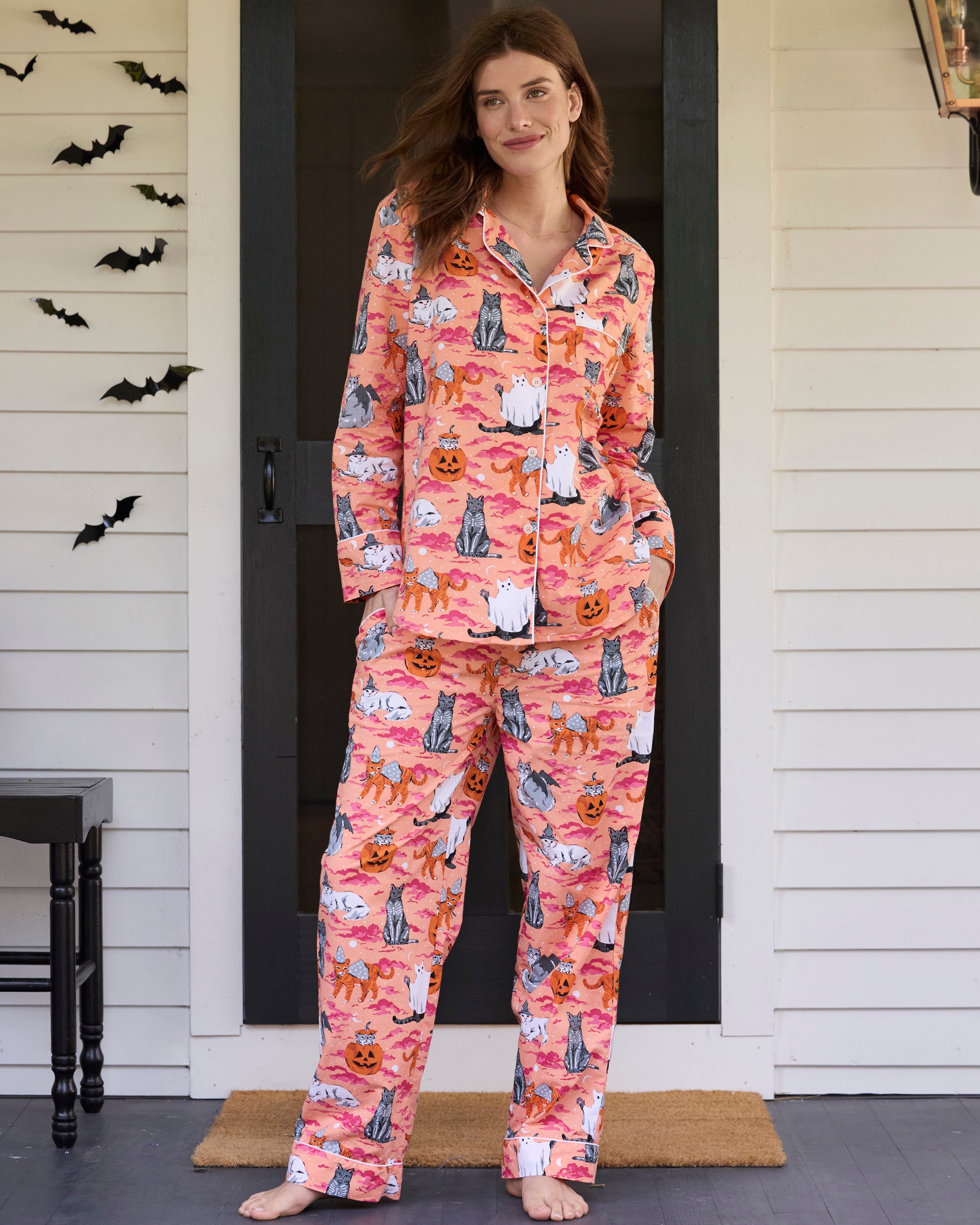 Halloween House Cats - Long PJ Set - Jack O' Lantern - Printfresh