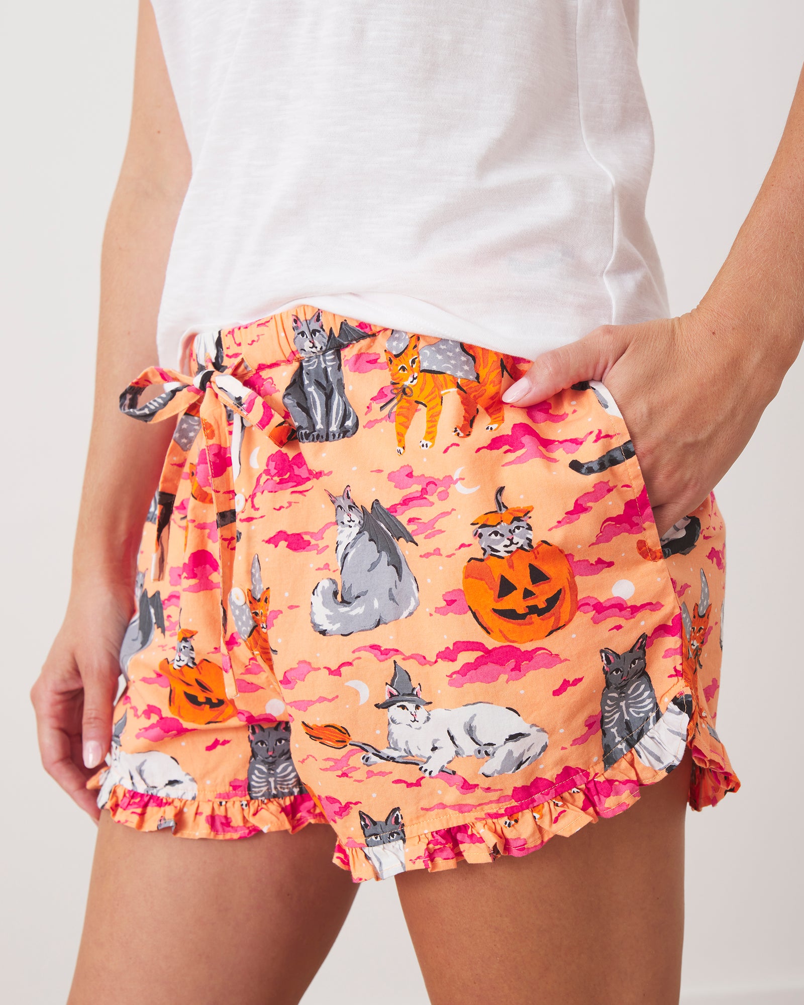 Halloween House Cats - Ruffle Shorts - Jack O' Lantern - Printfresh