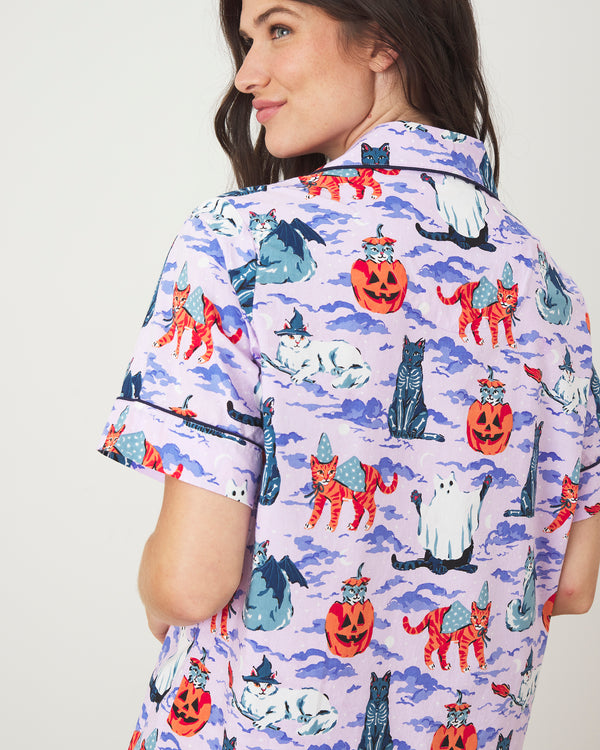 Halloween House Cats - Short Sleeve Top & Cropped Pants Set - Lavender - Printfresh