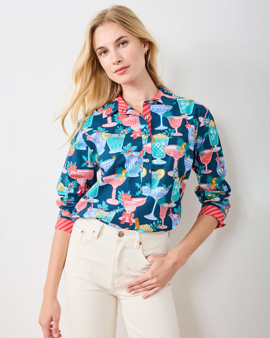 Christmas Cocktails - Basic Bliss Blouse - Navy - Printfresh