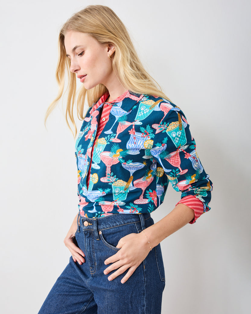 Christmas Cocktails - Basic Bliss Blouse - Navy - Printfresh