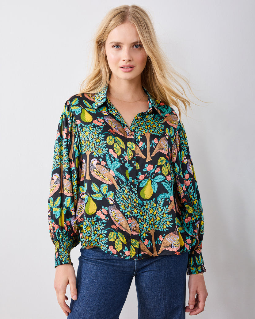 Partridge In A Pear Tree - Anastasia Blouse - Ink - Printfresh