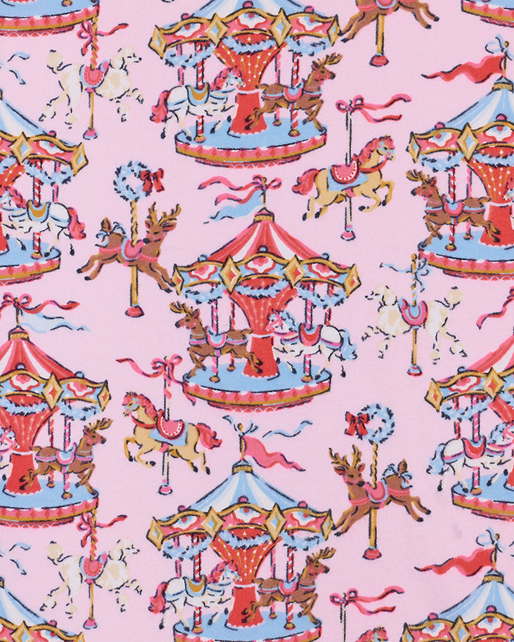 Christmas Carousel - Midweight Flannel Sleep Shirt - Pink Garland - Printfresh