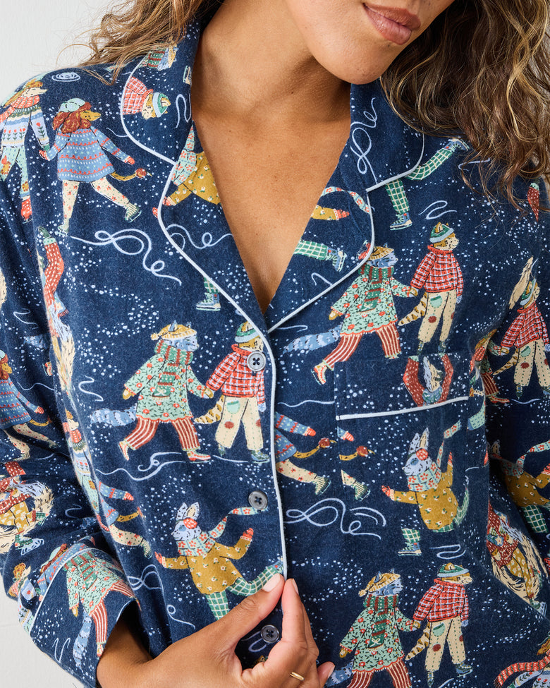 Figure Skaters - Men's Lightweight Flannel Long PJ Set - Frozen Pond - Printfresh