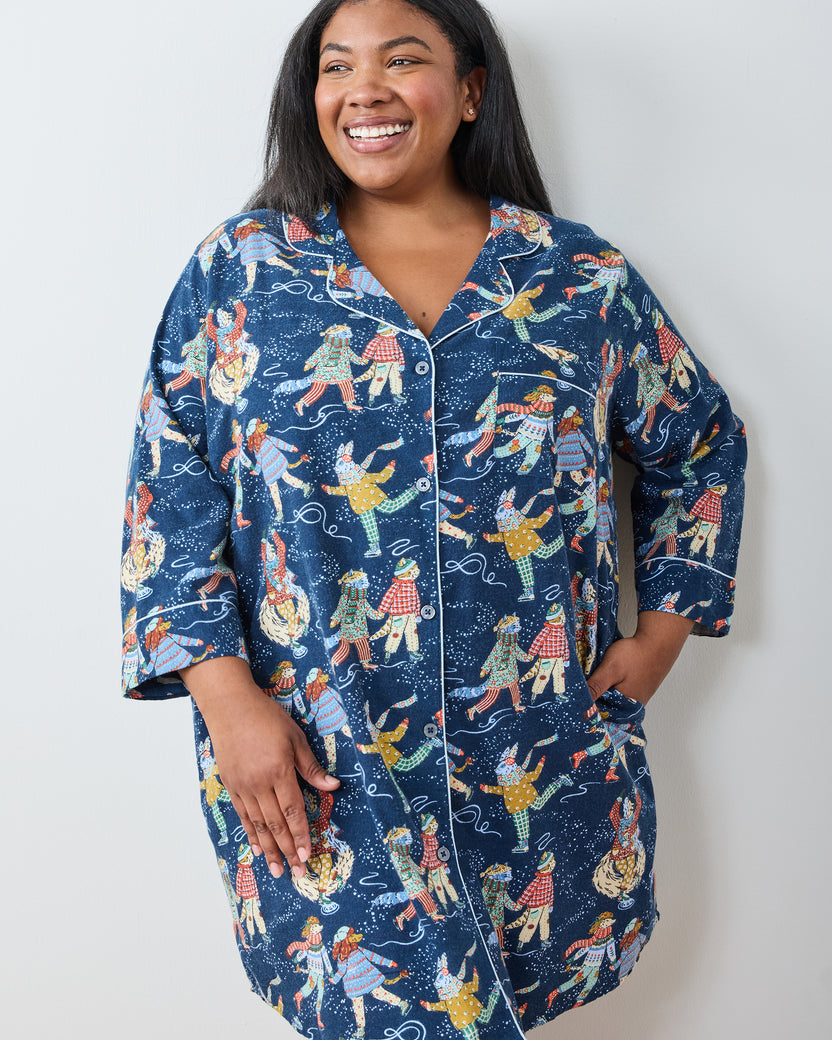 Figure Skaters - Lightweight Flannel Sleep Shirt - Frozen Pond - Printfresh