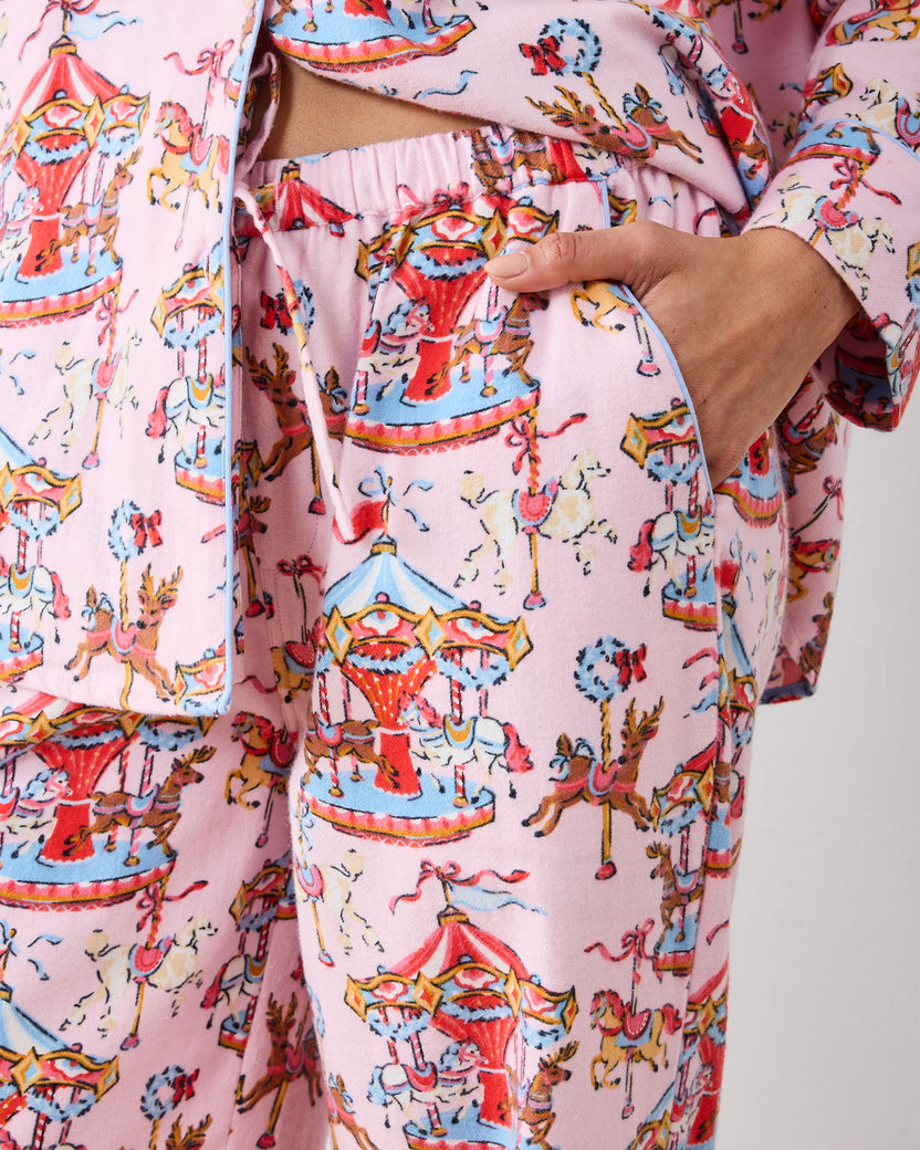 Christmas Carousel - Midweight Flannel Long PJ Set - Pink Garland - Printfresh