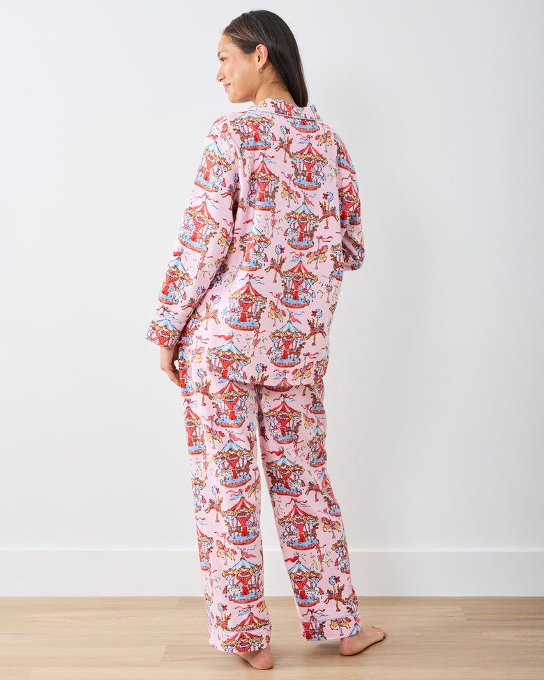Christmas Carousel - Midweight Flannel Long PJ Set - Pink Garland - Printfresh