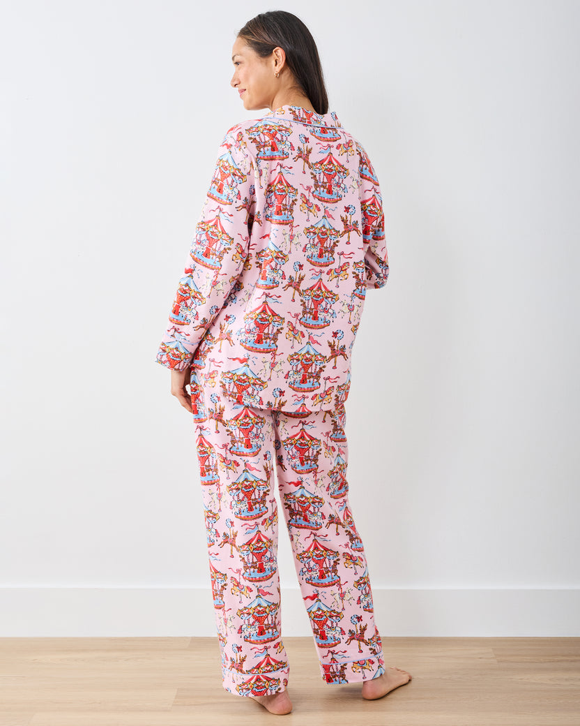 Christmas Carousel - Midweight Flannel Long PJ Set - Pink Garland - Printfresh