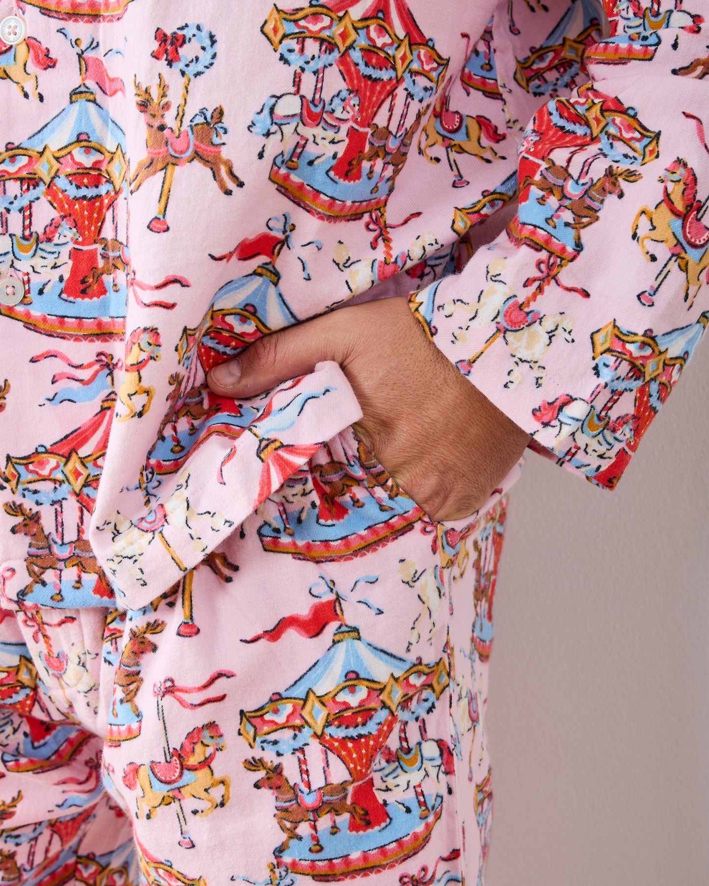 Christmas Carousel - Men's Midweight Flannel Long PJ Set - Pink Garland - Printfresh