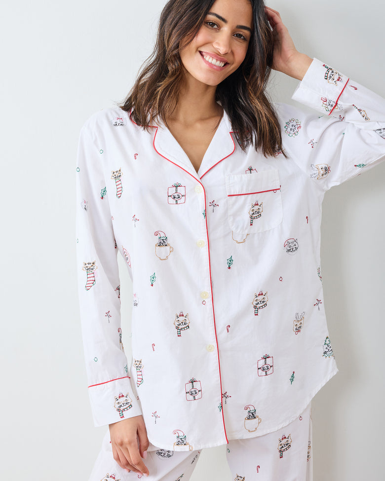 Holiday Cats - Long PJ Set - Cloud - Printfresh